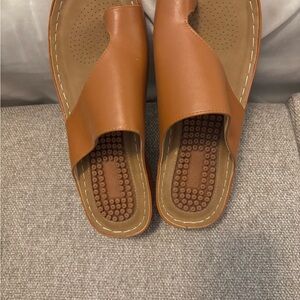 Brown Leather Slide Sandals
